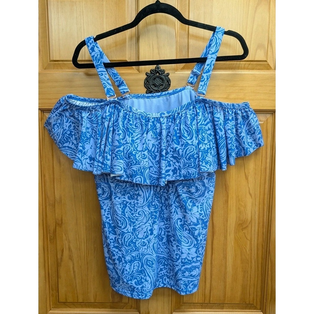 Raisins Women's Bathing Top 18W Adjustable Straps Cold Shoulder Ruffle Adj Strap